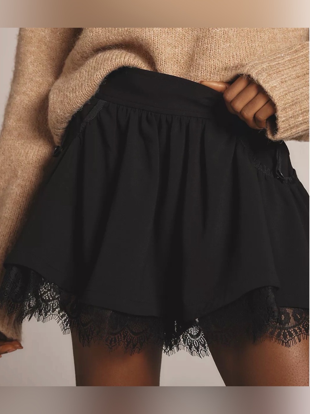 NWT Anthropologie Lace Eyelash Skort Black Lace-Trim Size Medium